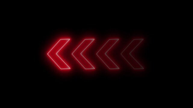 Glowing neon light animated traffic directional arrows sign. Left arrow for road direction. Flashing direction indicators .Abstract neon flashing light back arrow loading animation. Seamless loop.