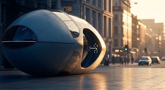 Futuristic Pod Transportation in Cityscape