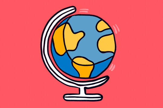 Iconic colorful illustration of a spinning globe
