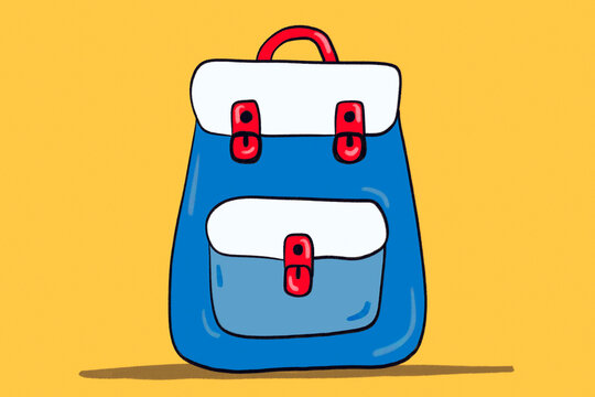 Colorful illustrated backpack icon on yellow background