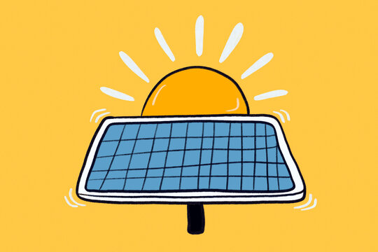Solar energy icon with sun and panel illustration