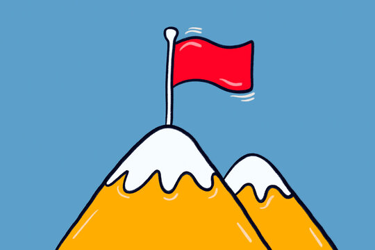 Mountain peak flag icon in colorful illustration