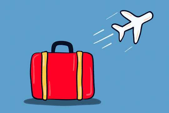 Travel icon with suitcase and airplane illustration