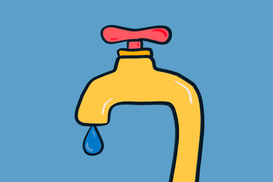 Colorful water faucet illustration with a blue drop