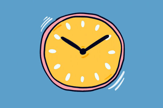 Vibrant hand-drawn clock icon emphasizes time concept