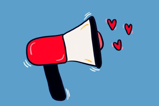 Colorful loudspeaker icon with hearts illustration