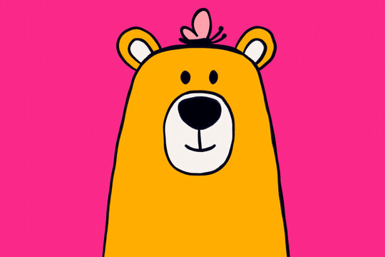 Cute bear with butterfly in summer colors