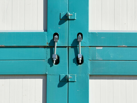 Blue and white industrial container wall close-up