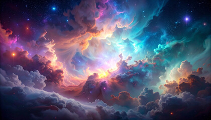 Cosmic cloudscape with stars and light