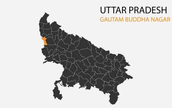 Uttar Pradesh png map with districts, Indian state Uttar Pradesh district map, Uttar Pradesh Gautam Buddha Nagar