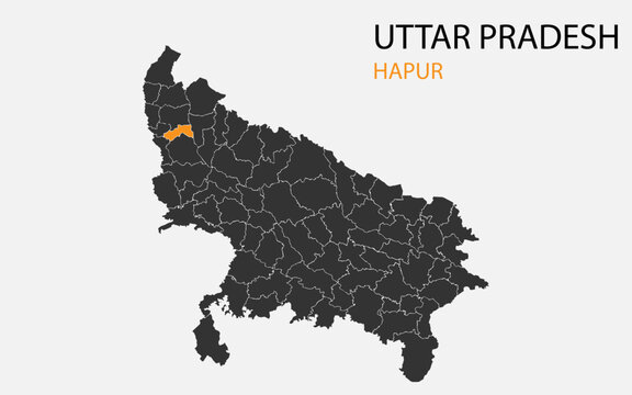 Uttar Pradesh png map with districts, Indian state Uttar Pradesh district map, Uttar Pradesh Hapur