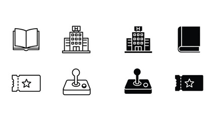 Eight icons representing education, entertainment, and technology activities © FirujaStock