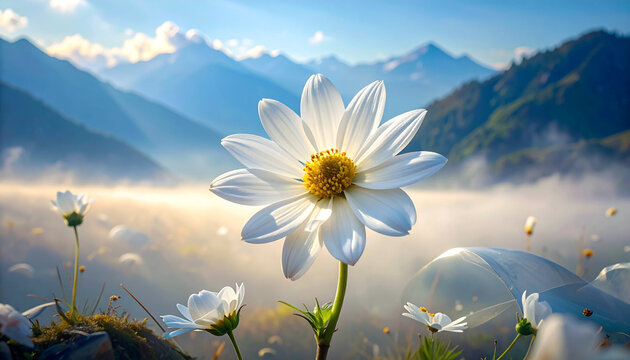 Daisy flower in a mountain landscape