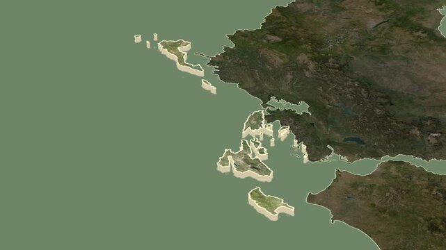 Ionian Islands region, extrusion on map - inset locator with territory position in Greece.