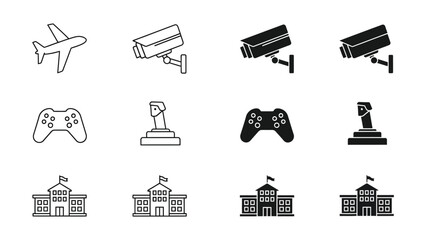 Collection of icons representing surveillance, gaming, and educational themes © FirujaStock