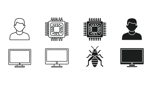 Cybersecurity threats illustrated with human, malware, and computer icons