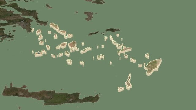 South Aegean region, extrusion on map - inset locator with territory position in Greece.