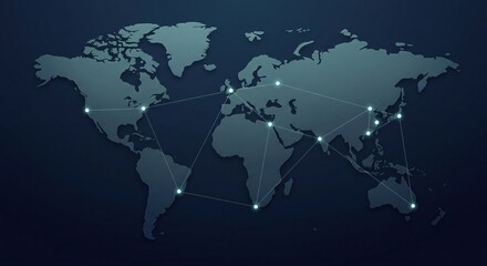 Naklejka premium Global Network Nodes Map – Connected Data System Concept