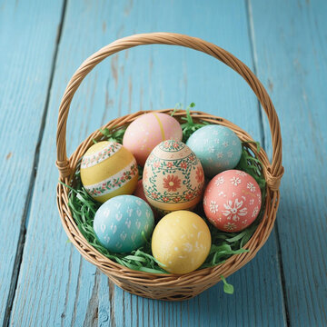 Pastel Easter Egg Decor Ideas Spring Celebration Still Life on Blue Timber