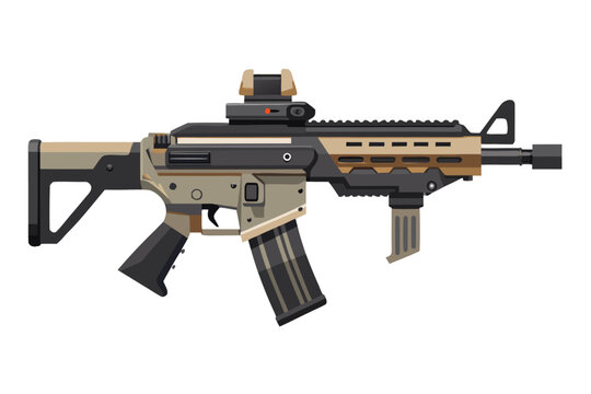 Compact tactical rifle illustrated on white studio background