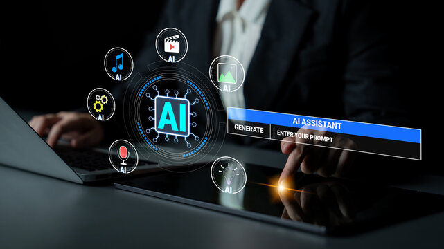 AI Assistant Technology Interface with Interactive Tools for Creative Generation and Prompt Input on Modern Laptop and Tablet Setup Quark.