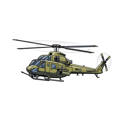 Fototapeta premium Military helicopter hovering in flight over open area