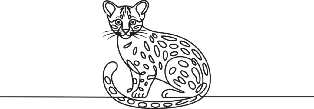 The margay (Leopardus wiedii) Continuous one line drawing. one line art icon drawing vector