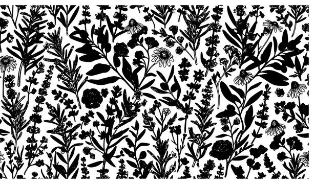 Vintage Botanical Herbs Floral Seamless Pattern Elegant Vector Illustration