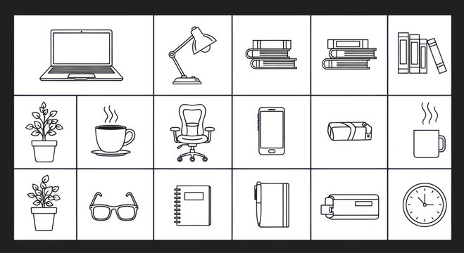 Office Supplies and Furniture Icons Set