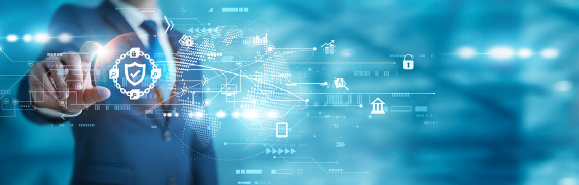 Technology expert holding digital ledger. Blockchain enables secure, transparent, and decentralized data transactions across distributed networks.