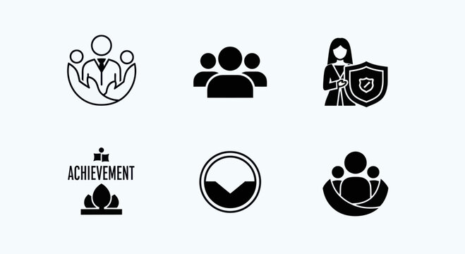 Teamwork and Success Icons: Collaboration, Security, Achievement
