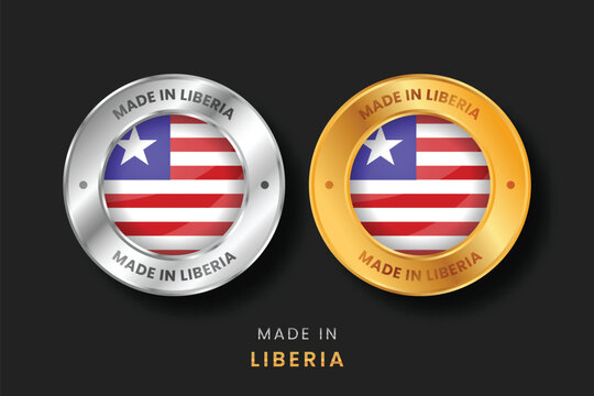 Made in Liberia Flag Badge Gold and Silver Round Metallic Labels for Product Packaging and Export