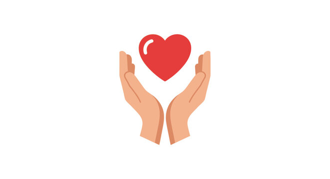 Hands holding a red heart symbol.