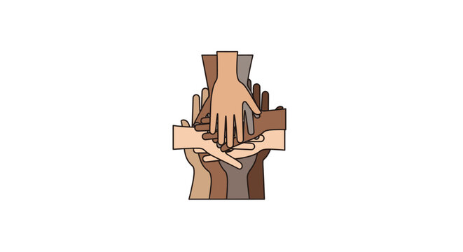 Diverse hands stacked together in unity.