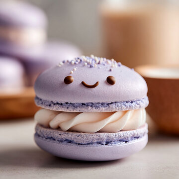 Flawless Smooth Pastel Lavender French Macaron with Cute Expressions