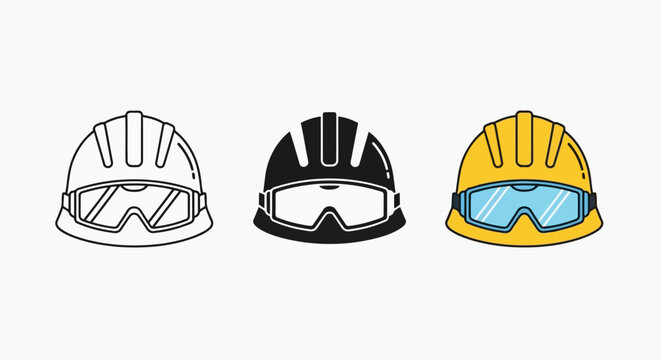 Comparison of different safety helmets with attached face shields Vector