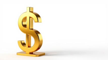 Obraz premium Golden dollar sign stands prominently. Clean white surface provides contrast. Symbol represents finance, wealth, economy, prosperity.
