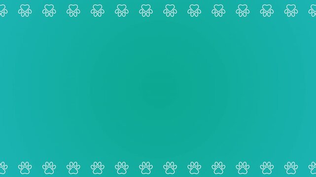 Blue Teal Gradient Background with Animated White Paw Print Border Pattern