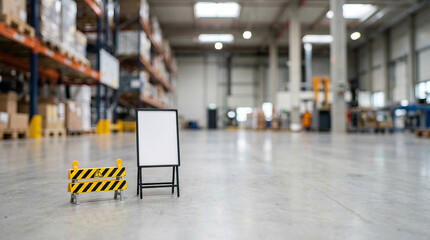 Fototapeta premium Warehouse Barricade Safety Industrial Storage Empty Floor Signboard Yellow Black