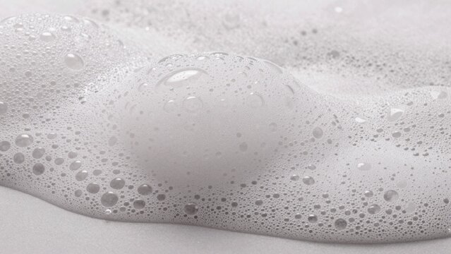 Close-up foamy surface likely bathtub smooth creamy texture predominantly white small irregularly shaped bubbl
