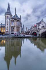 Fototapeta premium View of the Old Post Office and Saint Michael's Bridge in Ghent, Belgium.