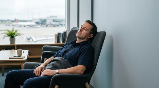 Airport operations manager taking a restorative nap in a quiet lounge