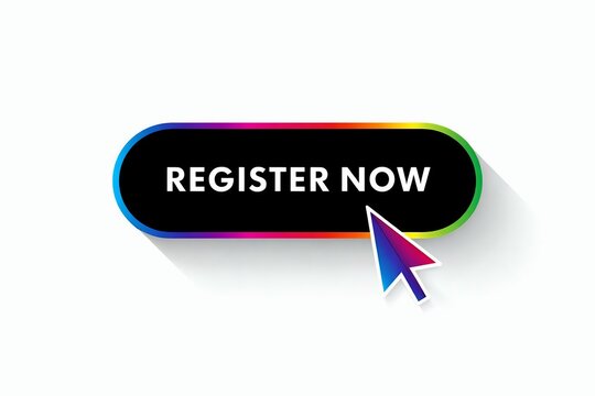 Colorful call-to-action button with mouse pointer indicating registration action