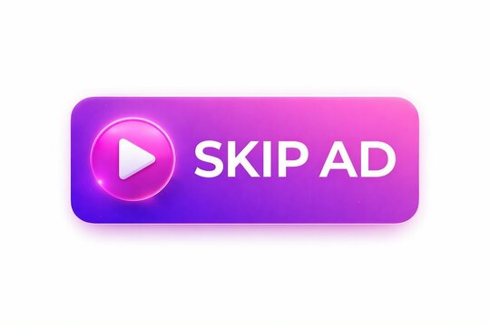 Interactive skip ad button with modern gradient design and play icon