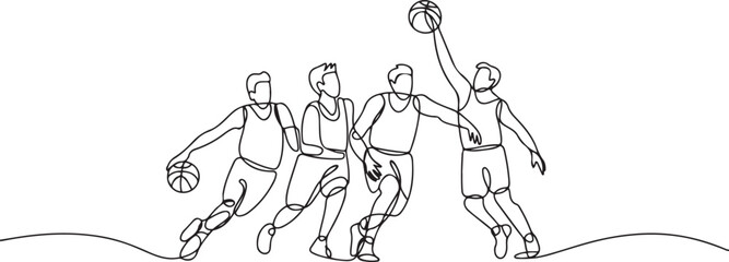 Fototapeta premium A group of basketball players - continuous. one line art icon drawing vector