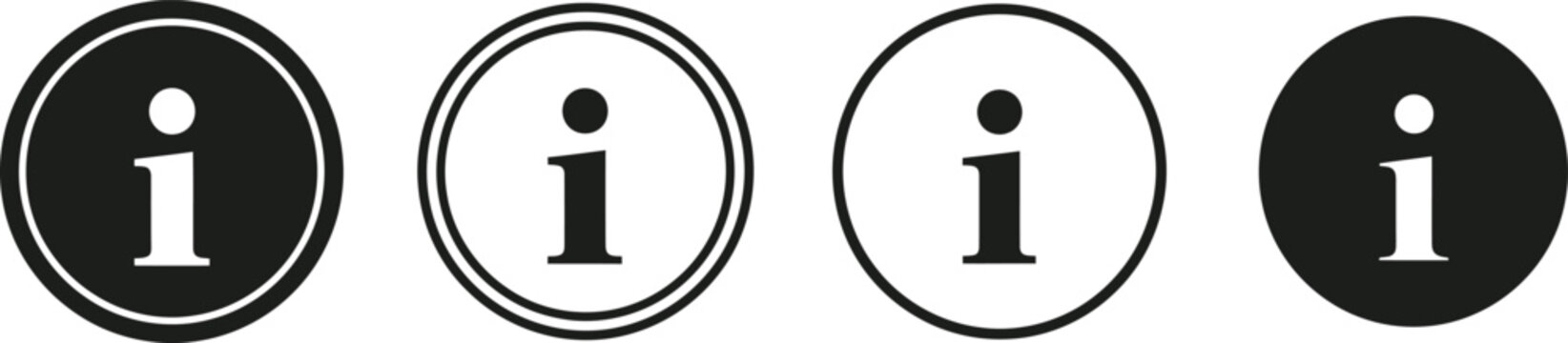 Four information in black and white information black and white circles lowercase i info symbols signs