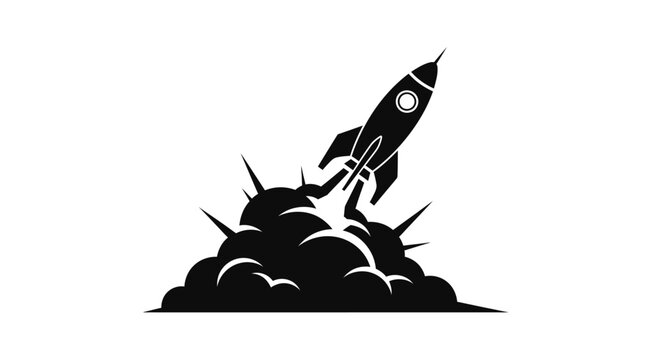 Black silhouette of a rocket launching.