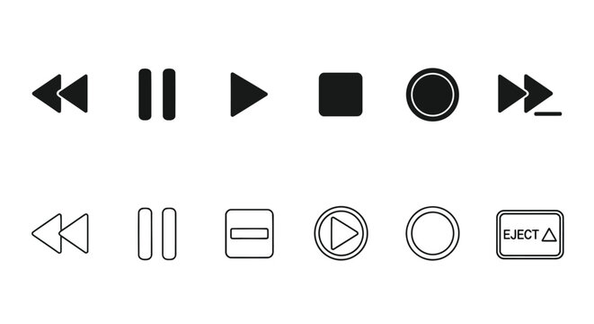 Comparison of classic and modern media player control icons and symbols Vector