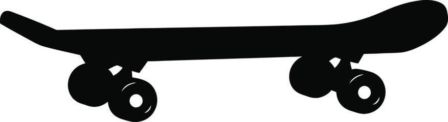 A black silhouette of a skateboard with four wheels on a white background © eas2021gkr