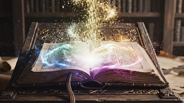 Ancient magical book reveals cosmic energy in dark library